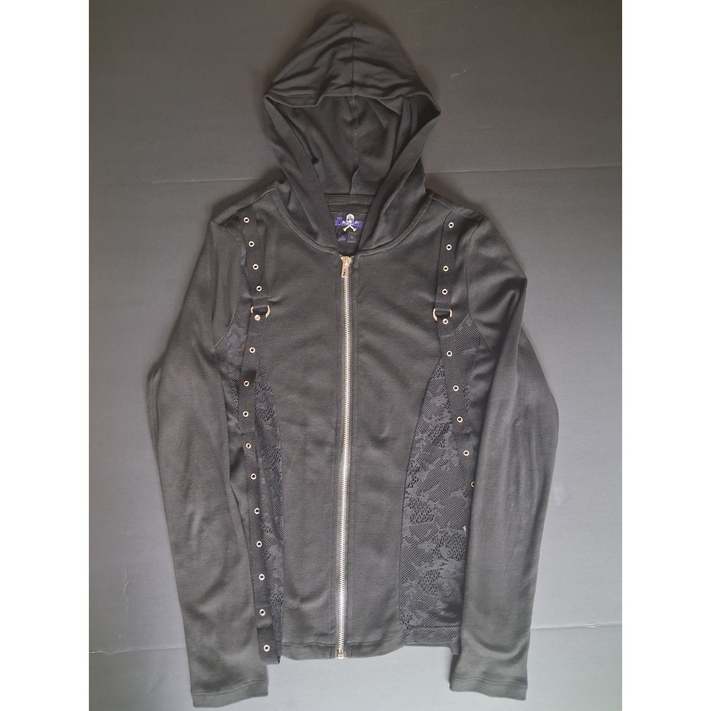 Rare Royal Bones Tripp Goth Lace Zip Up Strap Hoodie Size Medium Floral